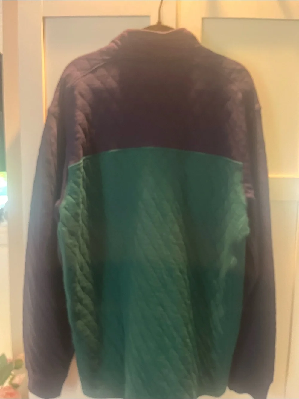 J. Crew Green and Navy Quilted Half-Zip Pullover